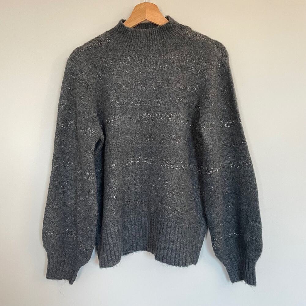 Marled Mock Night Puff sleeve Striped Sweater